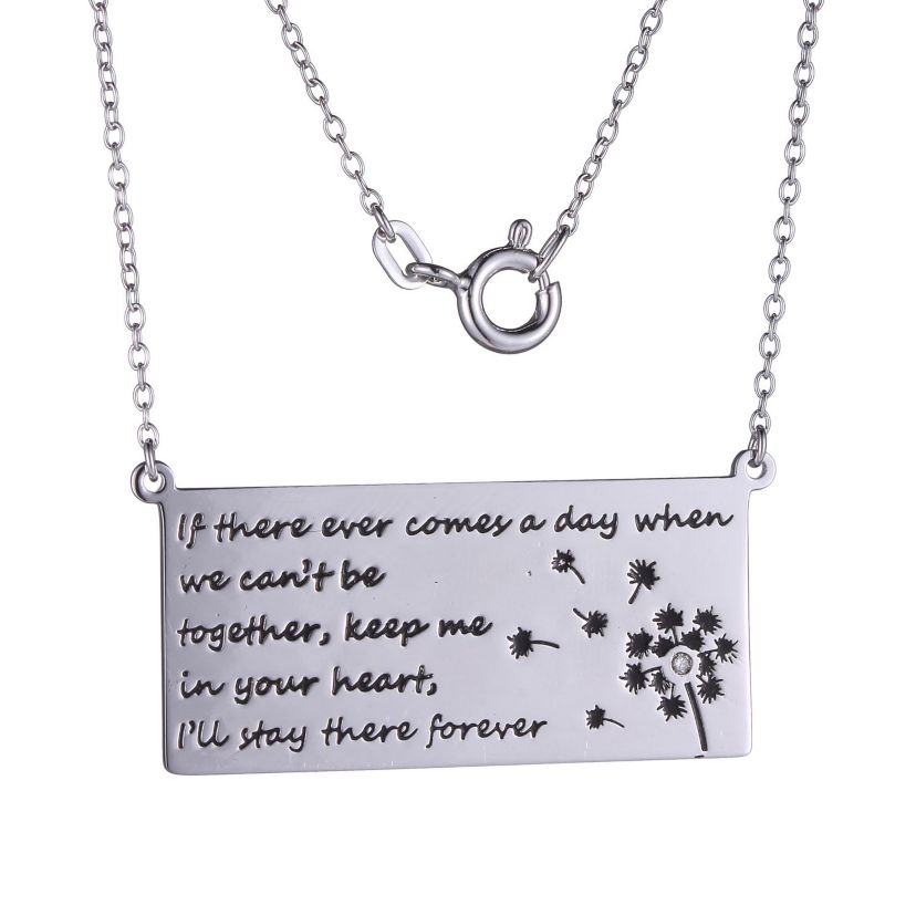 Diamond Accent Dandelion Love Letter Necklace in Rhodium Plated Sterling Silver