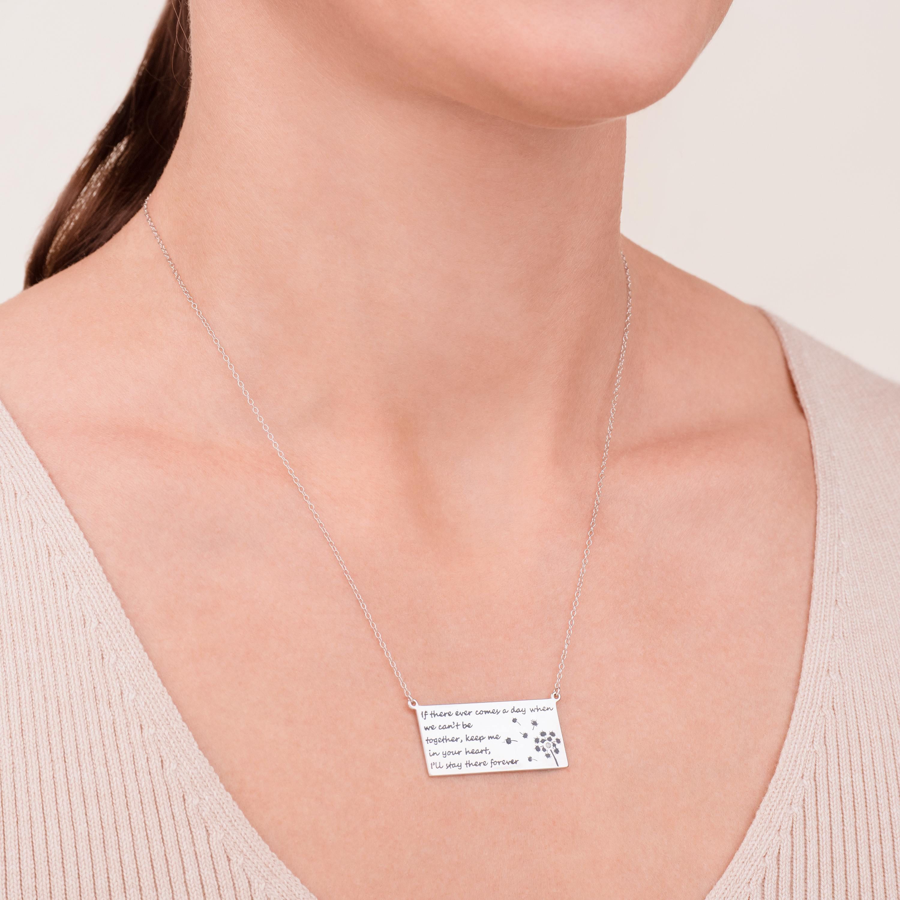 Diamond Accent Dandelion Love Letter Necklace in Rhodium Plated Sterling Silver