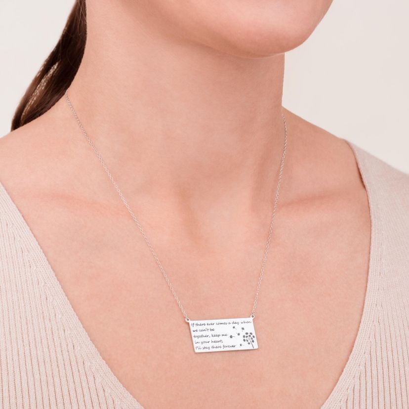 Diamond Accent Dandelion Love Letter Necklace in Rhodium Plated Sterling Silver