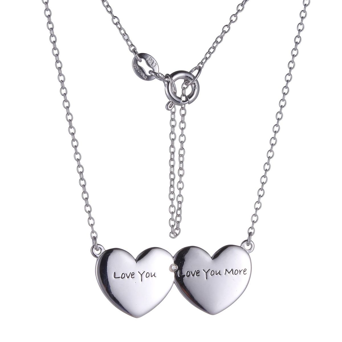 Diamond Accent Double Heart Love Necklace in Rhodium Plated Sterling Silver