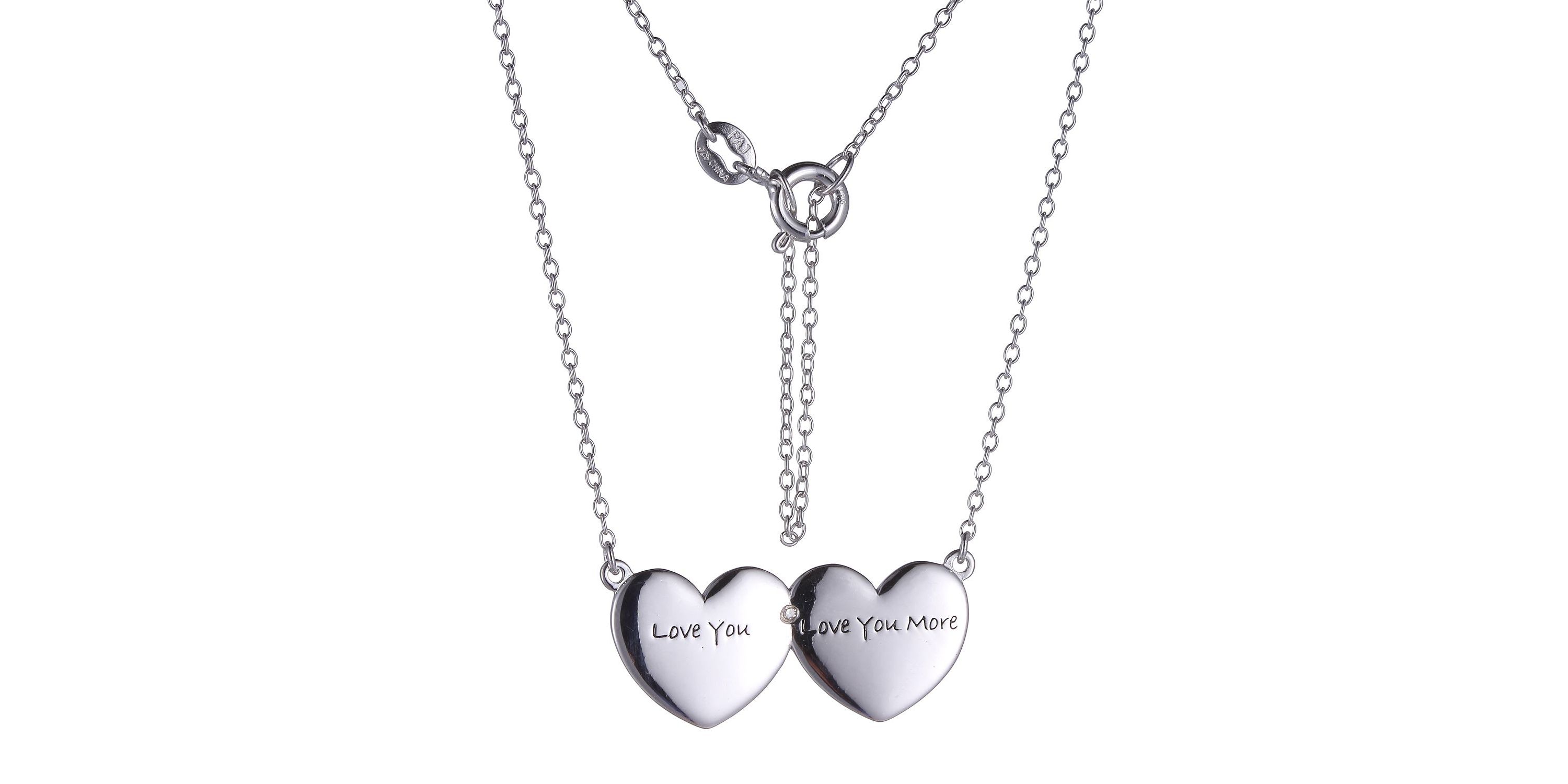 Diamond Accent Double Heart Love Necklace in Rhodium Plated Sterling Silver