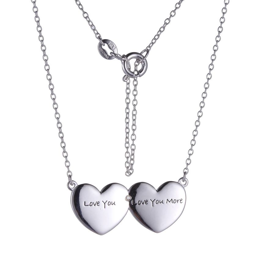 Diamond Accent Double Heart Love Necklace in Rhodium Plated Sterling Silver