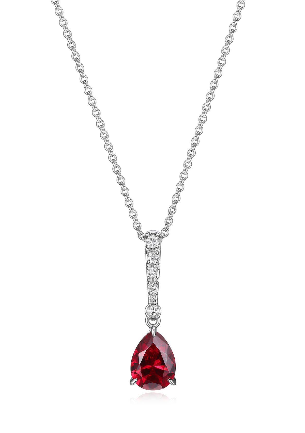 Lab Created Lab Grown Diamond and Created Ruby Necklace in Rhodium Plated Sterling Silver