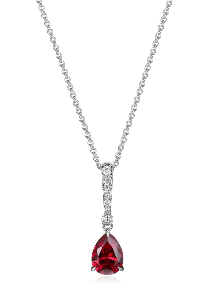 Lab Created Lab Grown Diamond and Created Ruby Necklace in Rhodium Plated Sterling Silver