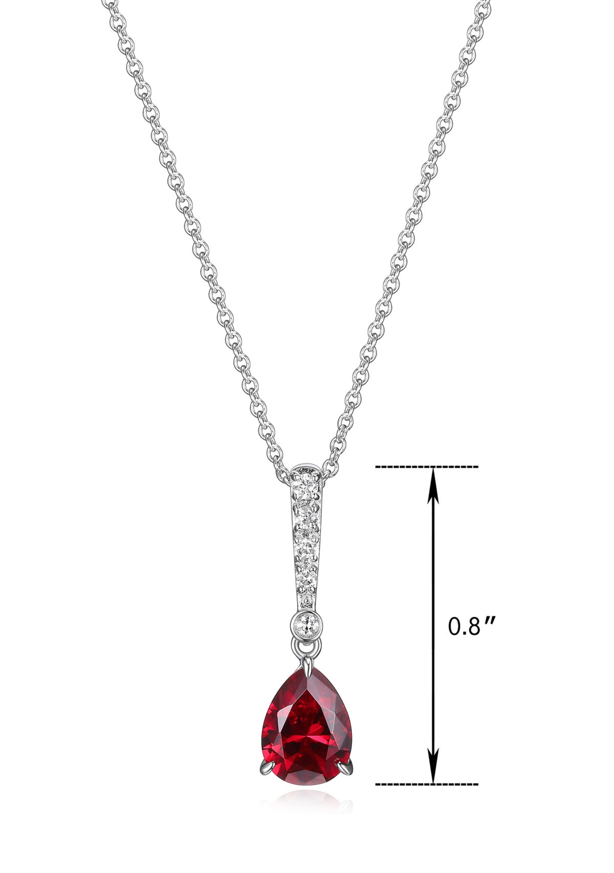 Lab Created Lab Grown Diamond and Created Ruby Necklace in Rhodium Plated Sterling Silver