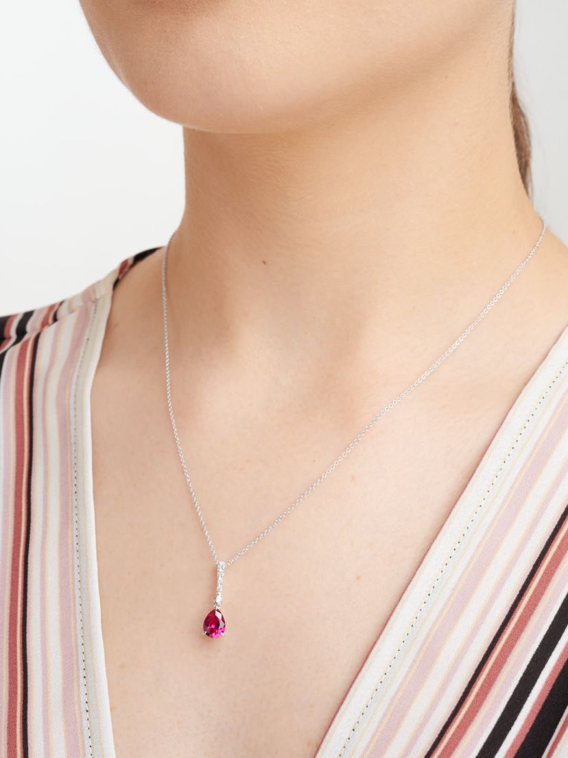 Lab Created Lab Grown Diamond and Created Ruby Necklace in Rhodium Plated Sterling Silver