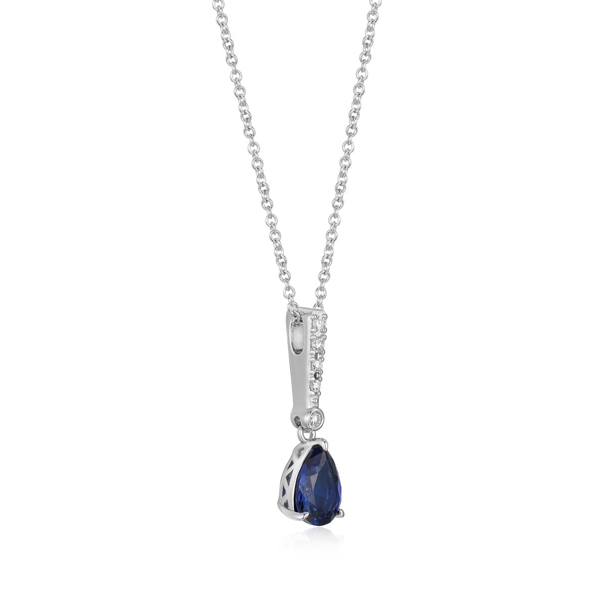 Lab Created Rhodium Plated Sterling Silver Created Sapphire and Lab Grown Diamond Pendant Necklace