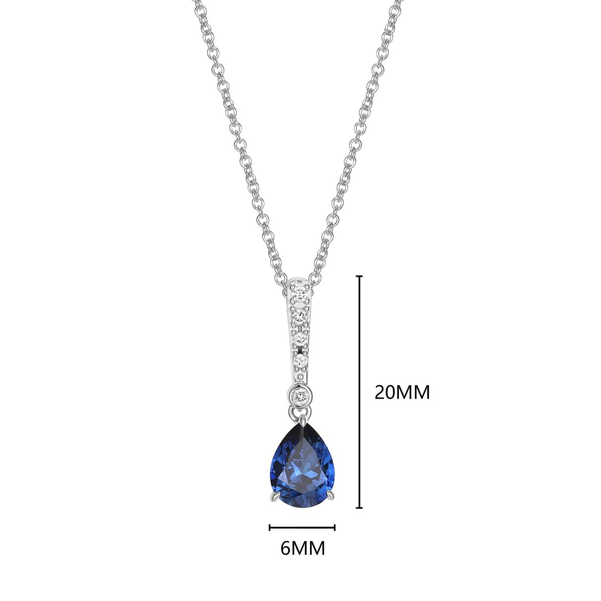 Lab Created Rhodium Plated Sterling Silver Created Sapphire and Lab Grown Diamond Pendant Necklace