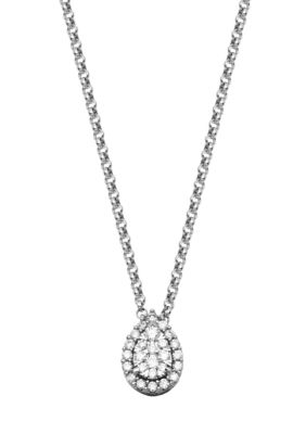LuxLab 1/3 CT TW Lab Grown Diamond Rhodium Plated Sterling Silver Pear Necklace, White