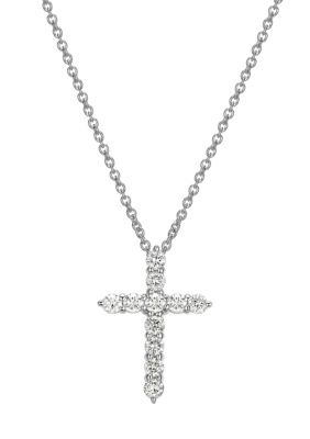 Paj Lab Created Platinum Over Sterling Silver Cross Necklace Featuring 1/2 Ct Tw Lab Grown Diamond