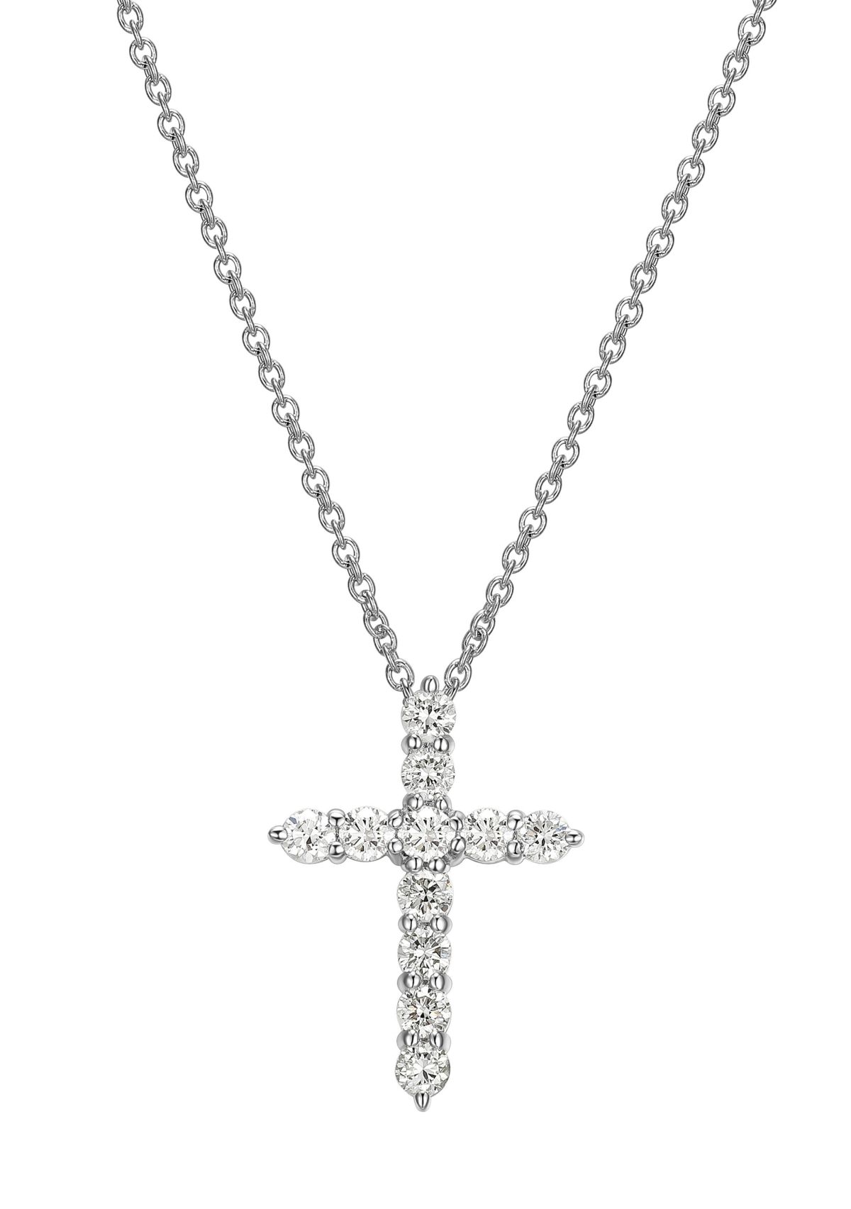 Lab Created 1/2 CT TW Lab Grown Diamond Rhodium Plated Sterling Silver Cross Pendant Necklace