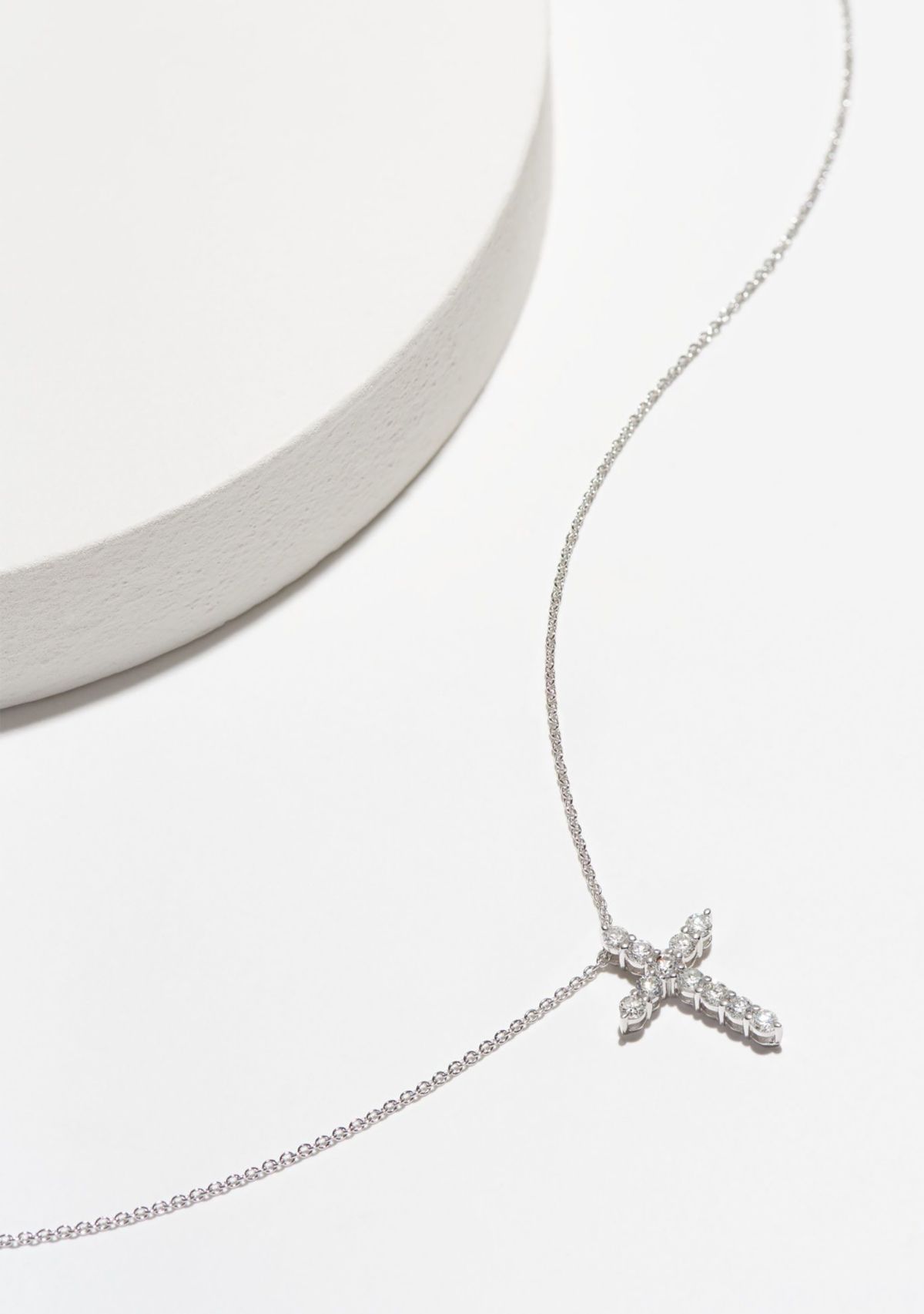 Lab Created 1/2 CT TW Lab Grown Diamond Rhodium Plated Sterling Silver Cross Pendant Necklace