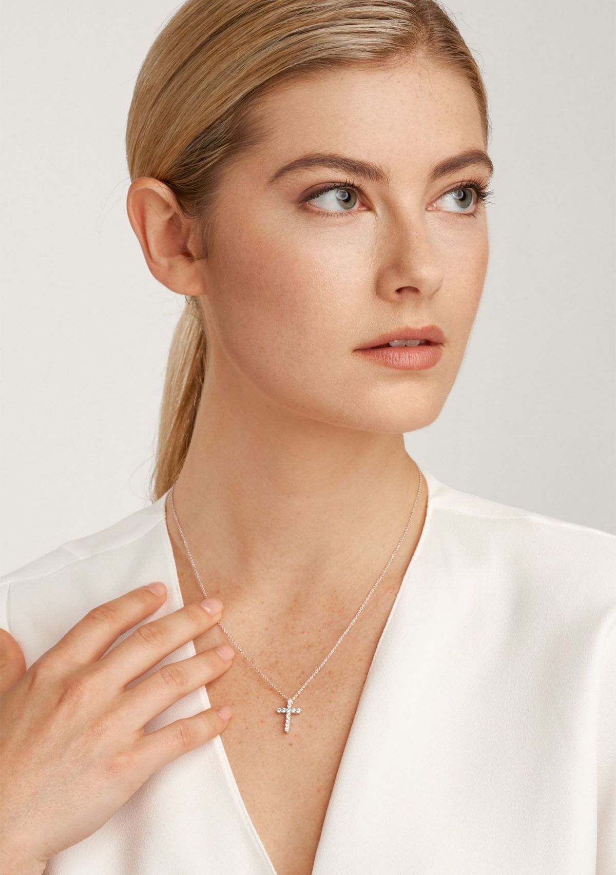 Lab Created 1/2 CT TW Lab Grown Diamond Rhodium Plated Sterling Silver Cross Pendant Necklace