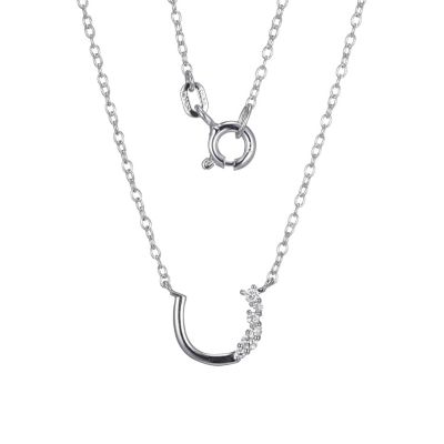 Aurealis 1/15 cttw Diamond Offset Horseshoe Necklace in Rhodium Plated Sterling Silver with 18" Chain, White