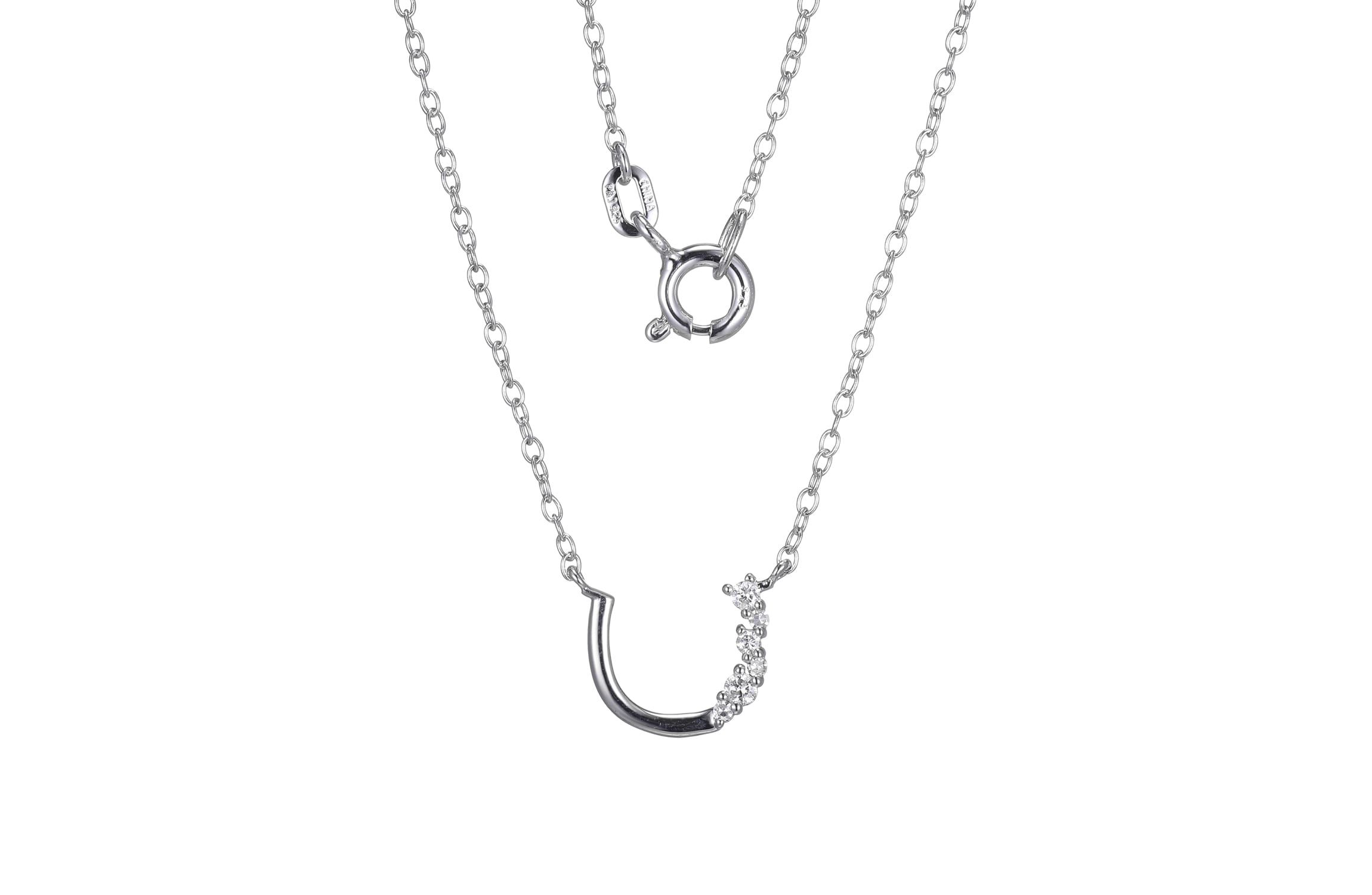 1/15 cttw Diamond Offset Horseshoe Necklace in Rhodium Plated Sterling Silver with 18" Chain