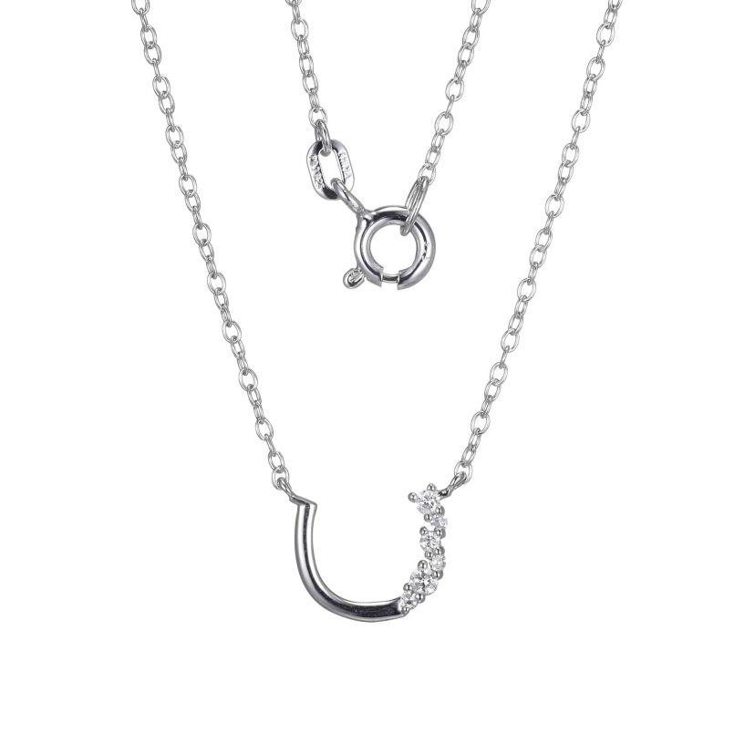 1/15 cttw Diamond Offset Horseshoe Necklace in Rhodium Plated Sterling Silver with 18" Chain