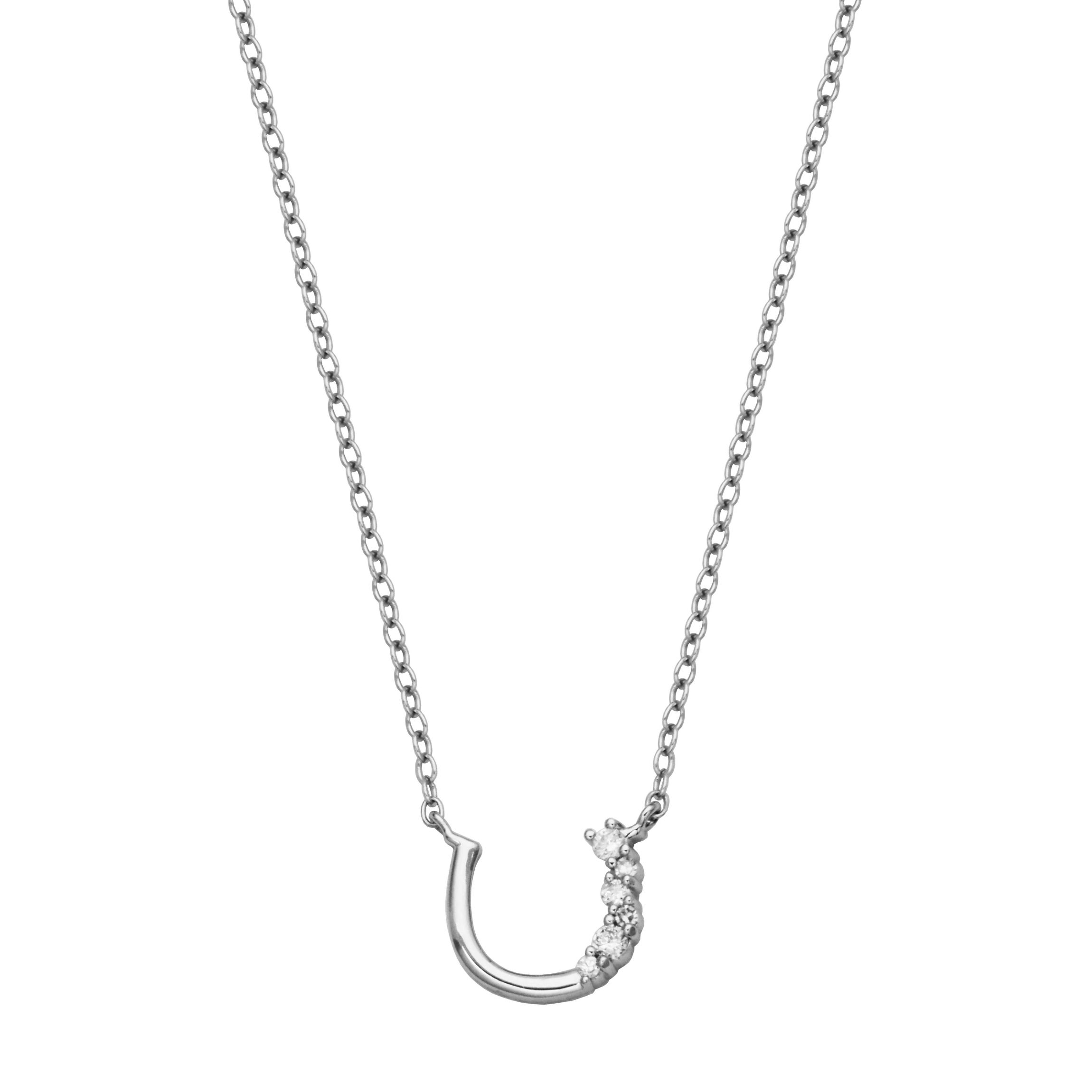 1/15 cttw Diamond Offset Horseshoe Necklace in Rhodium Plated Sterling Silver with 18" Chain