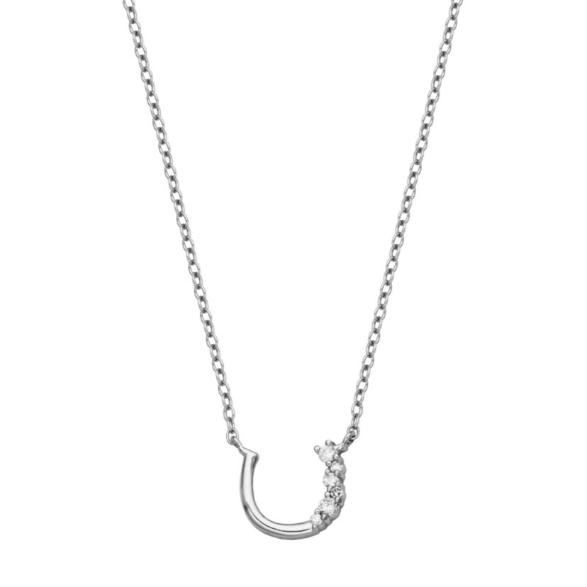 1/15 cttw Diamond Offset Horseshoe Necklace in Rhodium Plated Sterling Silver with 18" Chain