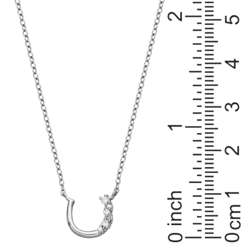 1/15 cttw Diamond Offset Horseshoe Necklace in Rhodium Plated Sterling Silver with 18" Chain