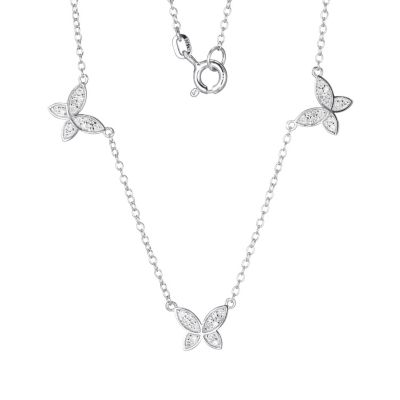 Aurealis 1/5 cttw Diamond Floating Butterfly Station Necklace in Rhodium Plated Sterling Silver, White