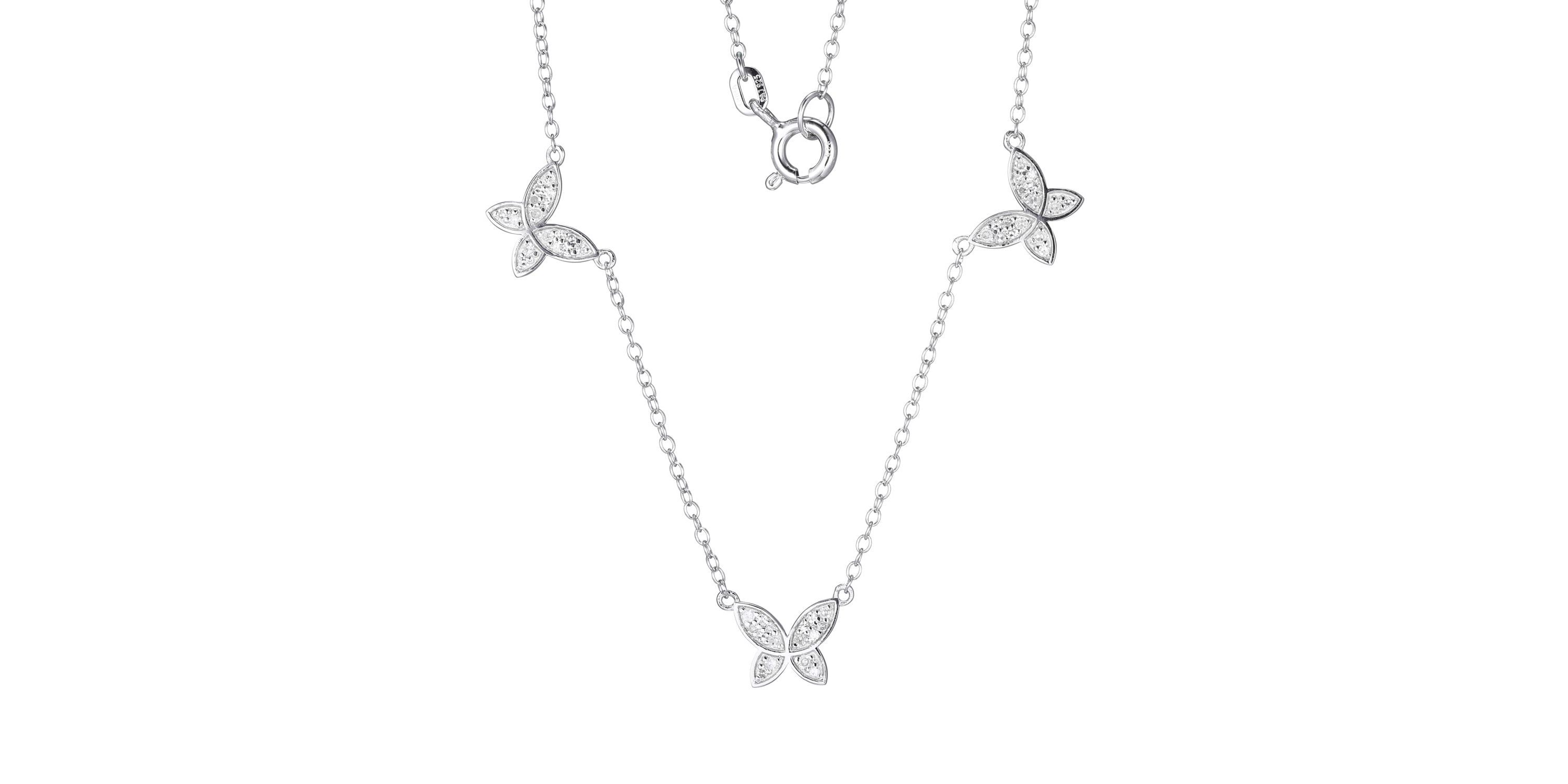 1/5 cttw Diamond Floating Butterfly Station Necklace in Rhodium Plated Sterling Silver
