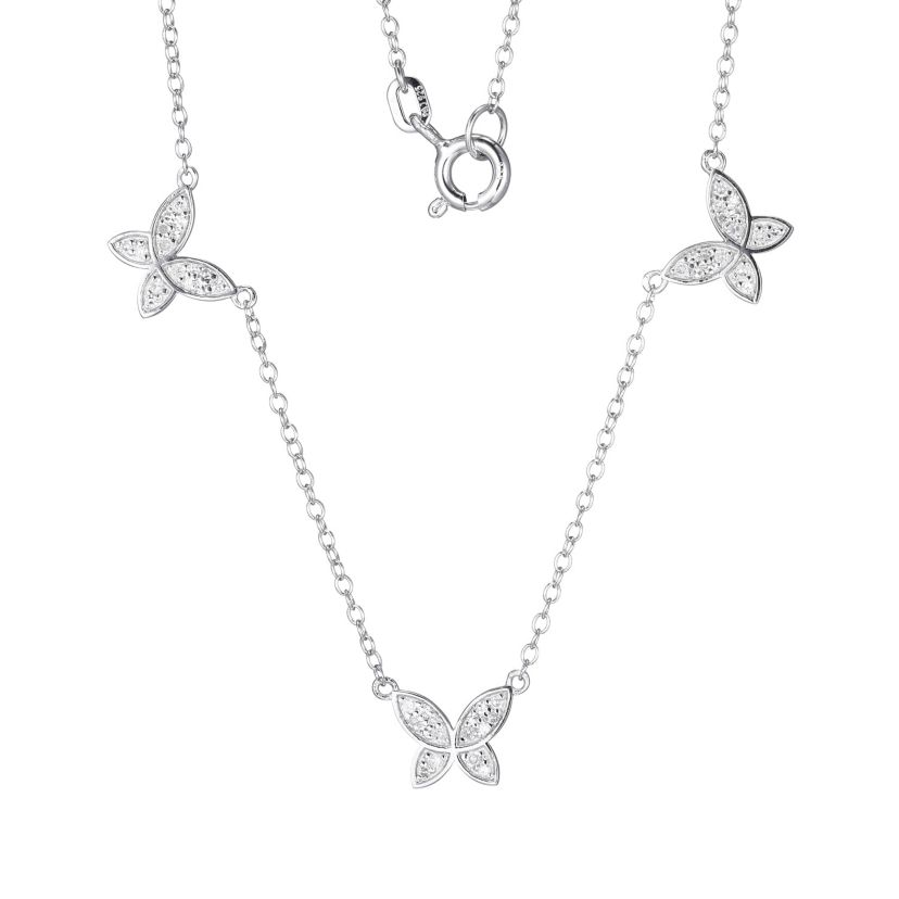 1/5 cttw Diamond Floating Butterfly Station Necklace in Rhodium Plated Sterling Silver