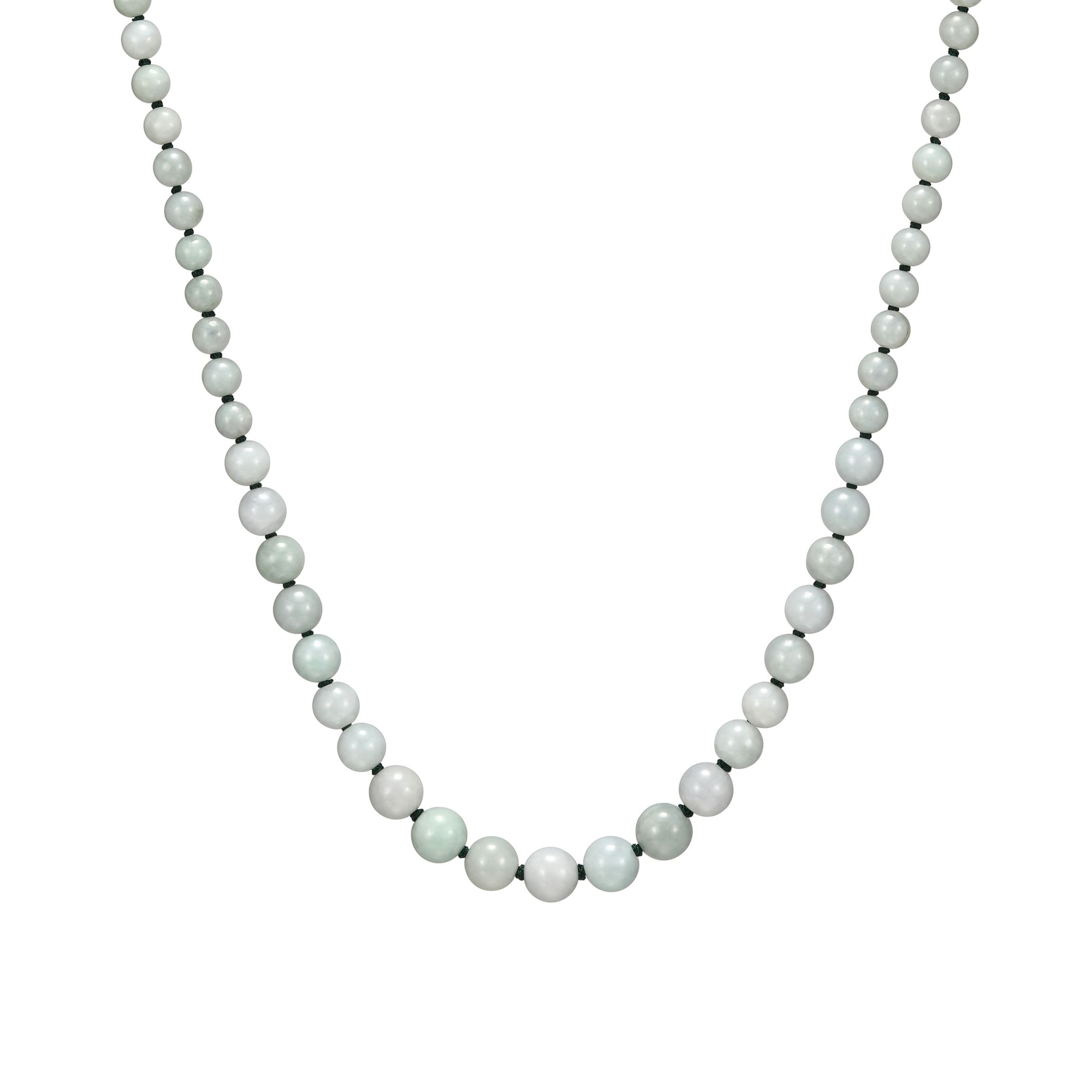 Genuine Green Jade Bead Necklace in Rhodium-plated Sterling Silver