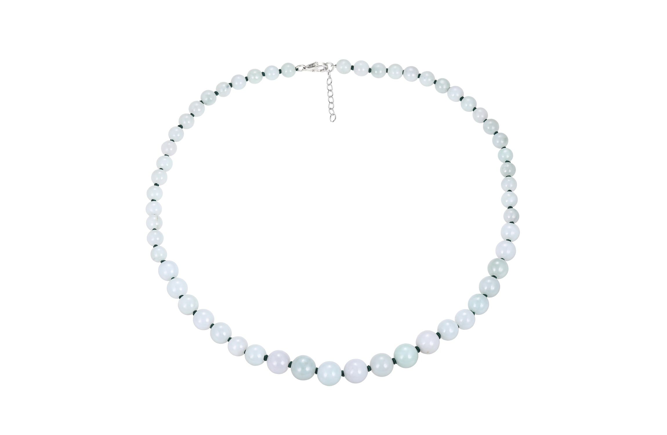 Genuine Green Jade Bead Necklace in Rhodium-plated Sterling Silver