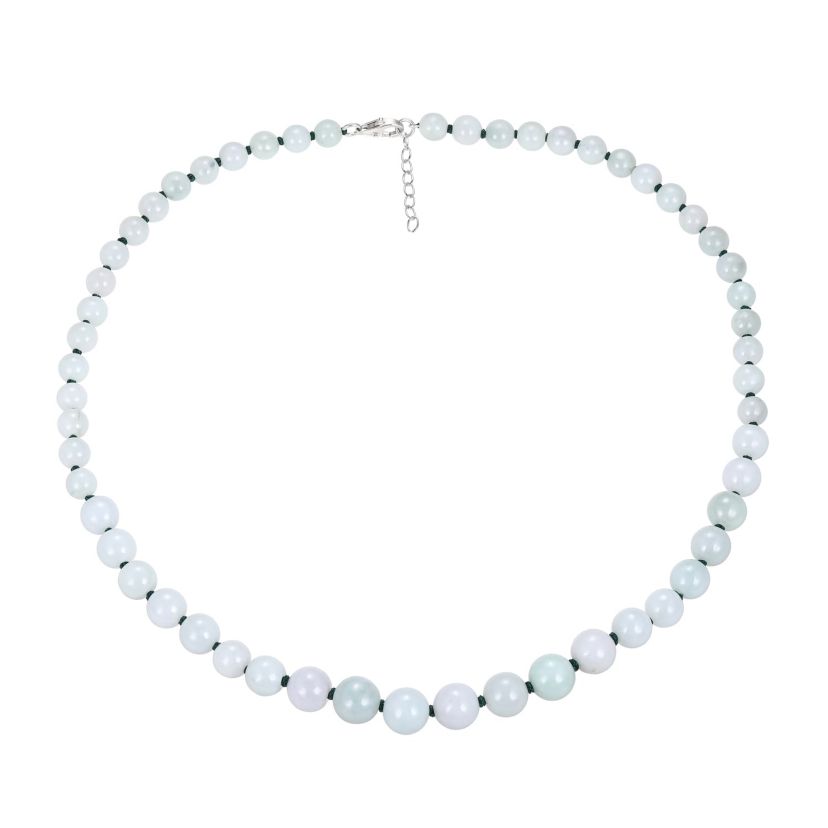 Genuine Green Jade Bead Necklace in Rhodium-plated Sterling Silver