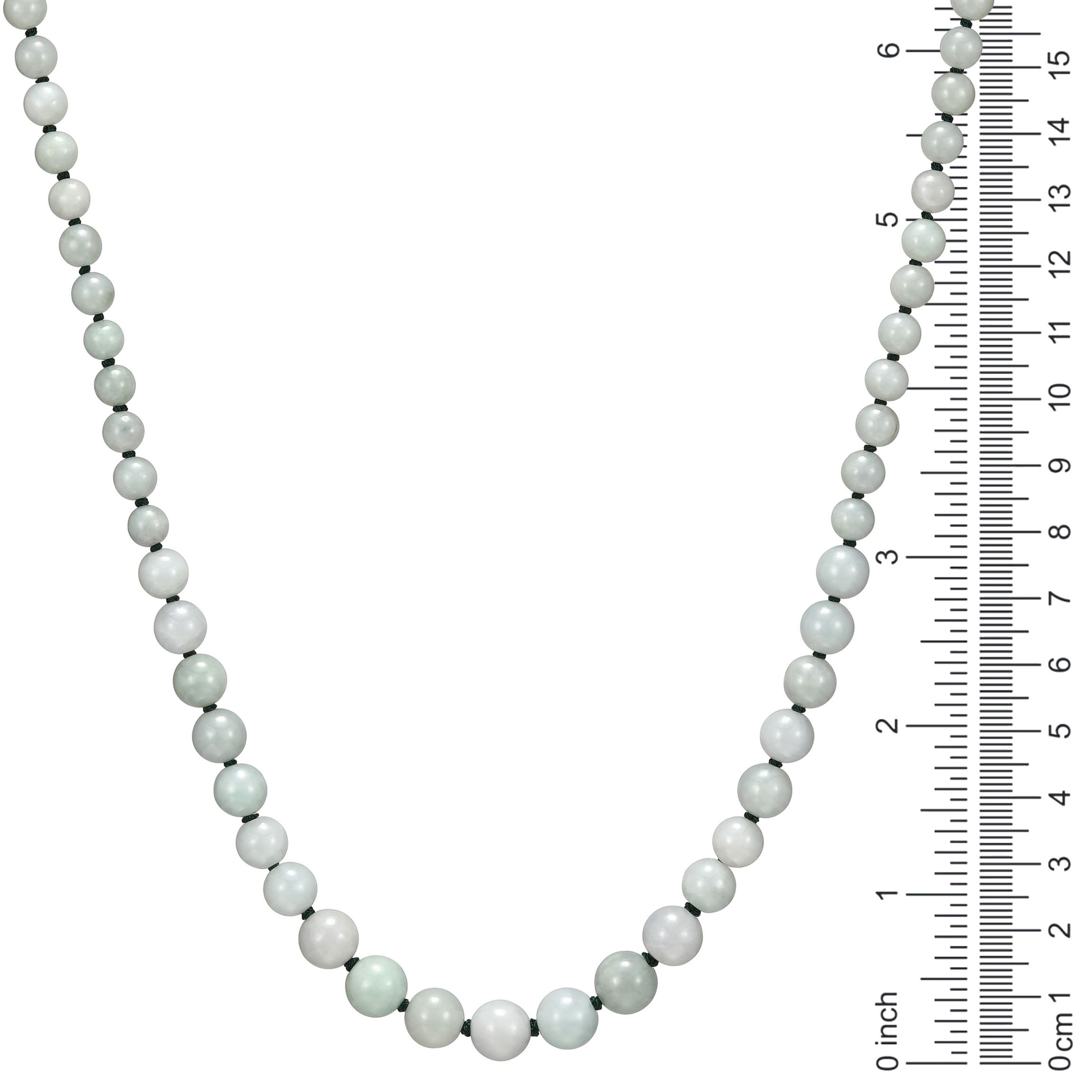Genuine Green Jade Bead Necklace in Rhodium-plated Sterling Silver