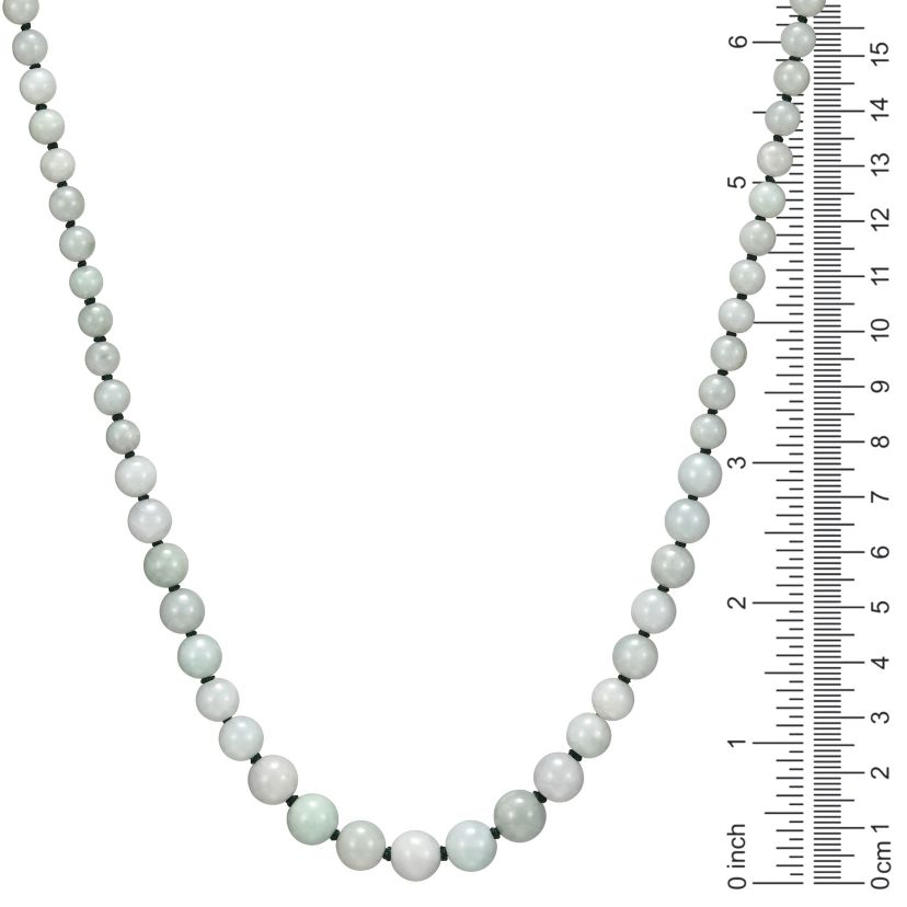 Genuine Green Jade Bead Necklace in Rhodium-plated Sterling Silver