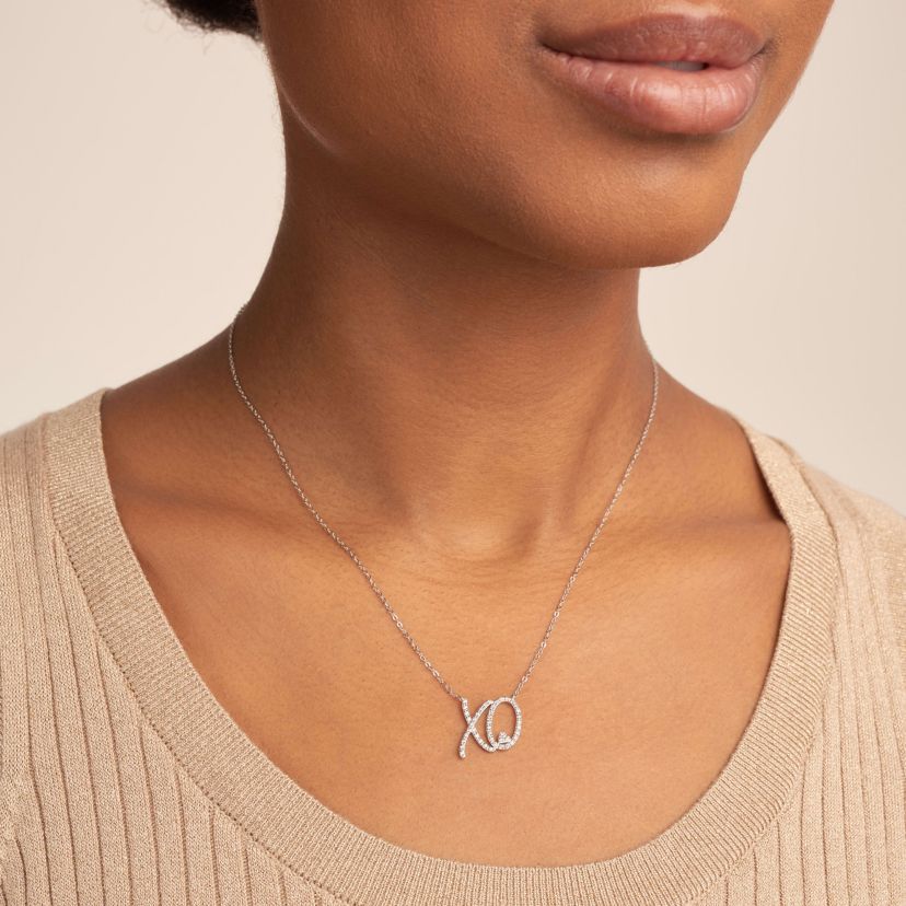 1/5 CTTW Diamond "XO" Necklace in Rhodium-plated Sterling Silver