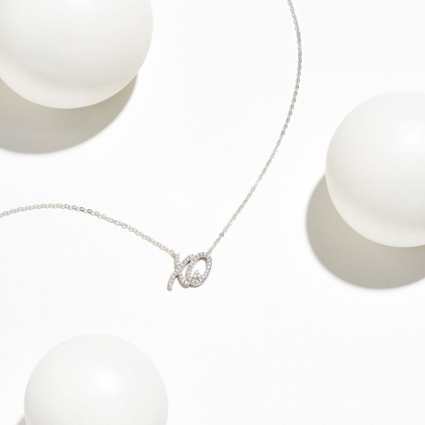 1/5 CTTW Diamond "XO" Necklace in Rhodium-plated Sterling Silver