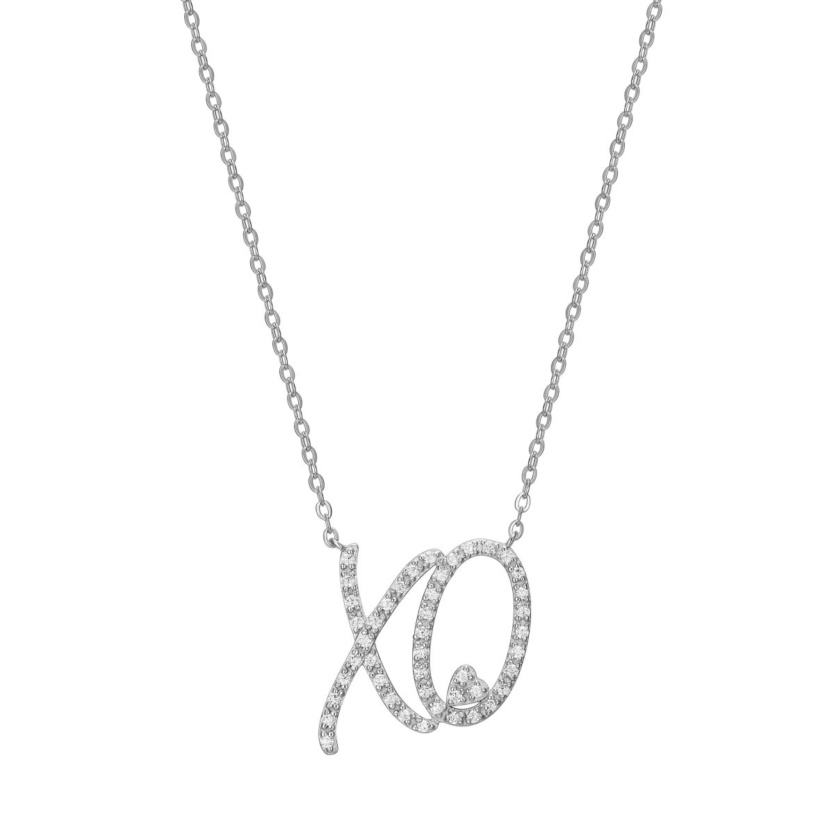 1/5 CTTW Diamond "XO" Necklace in Rhodium-plated Sterling Silver