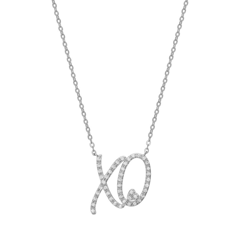 1/5 CTTW Diamond "XO" Necklace in Rhodium-plated Sterling Silver