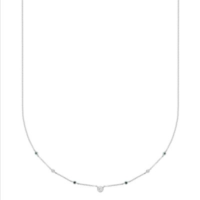 LuxLab Lab Created Diamond and Genuine Emerald Sterling Silver Station Necklace
