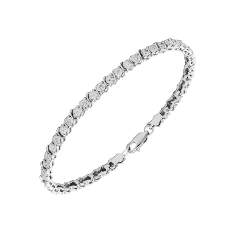 1/8 cttw Diamond Tennis Bracelet in Rhodium Plated Sterling Silver