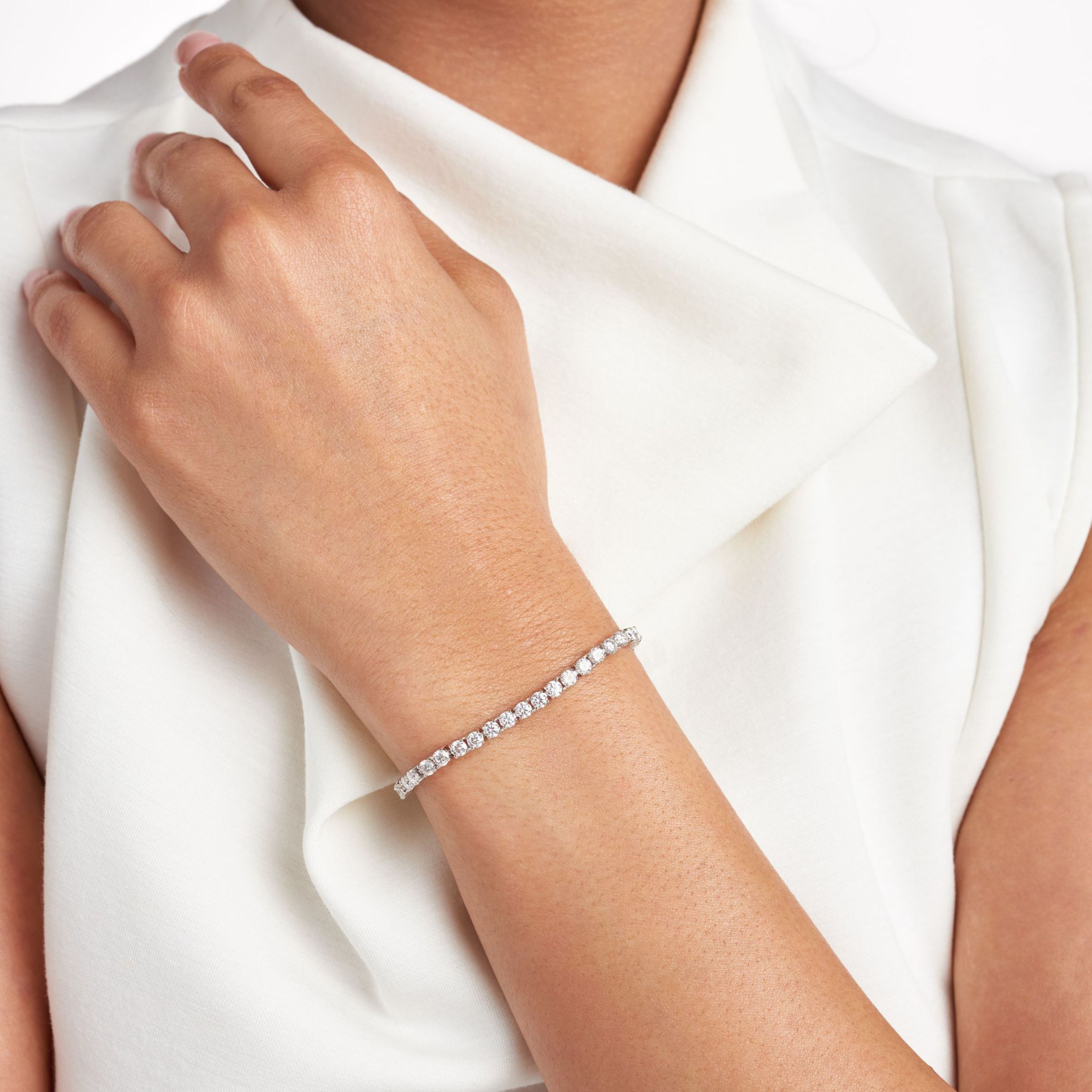 Rhodium Plated Sterling Silver Moissanite Tennis Bracelet