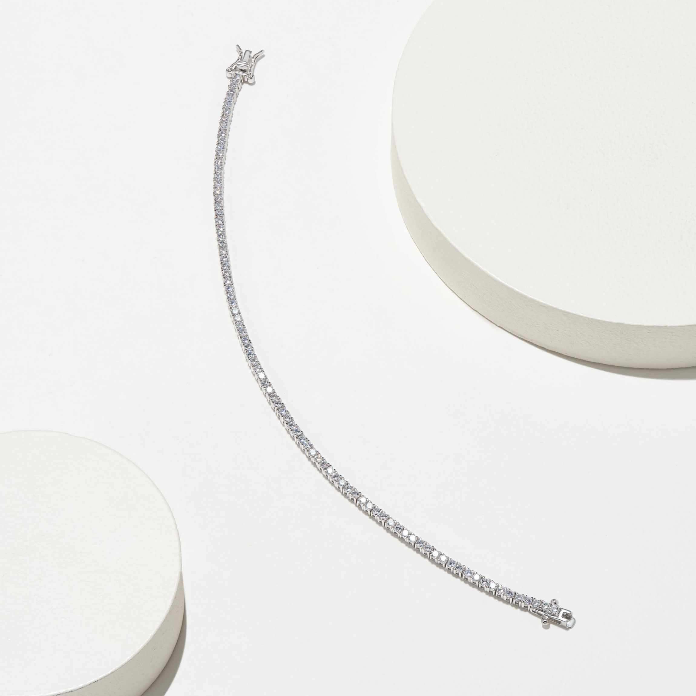 Rhodium Plated Sterling Silver Moissanite Tennis Bracelet