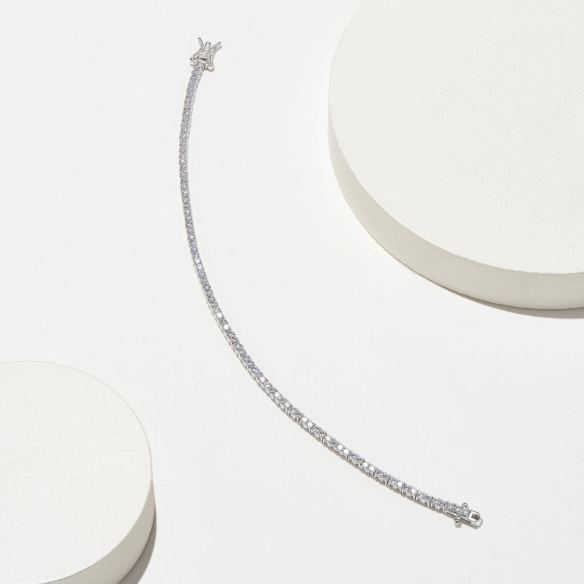 Rhodium Plated Sterling Silver Moissanite Tennis Bracelet