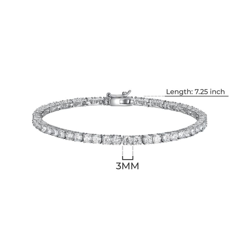Rhodium Plated Sterling Silver Moissanite Tennis Bracelet