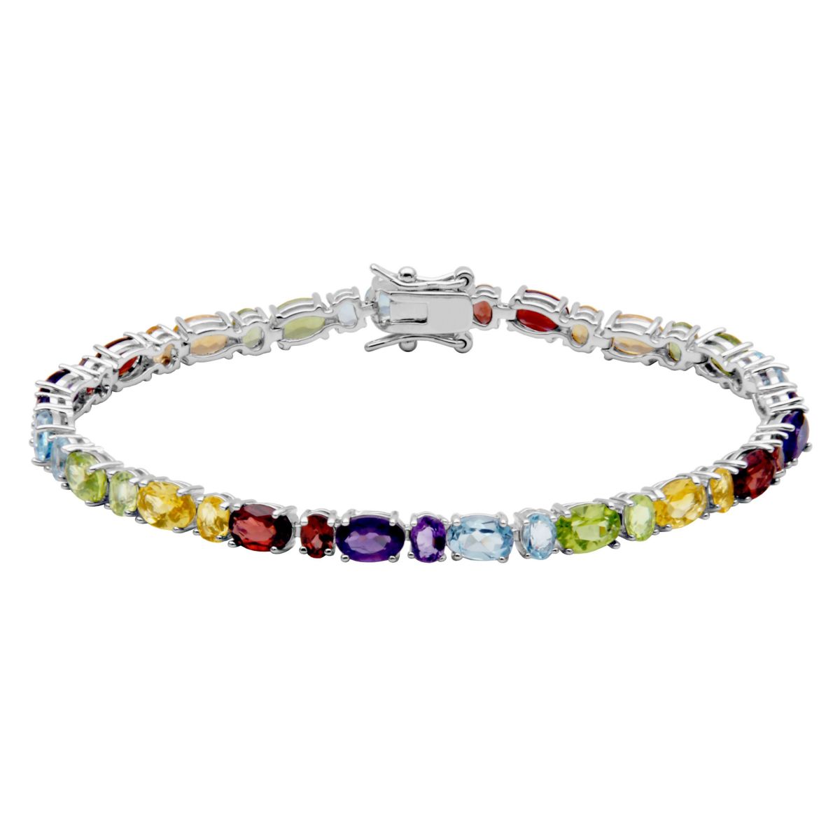 Genuine Multi-Gemstone Bracelet in Rhodium Plated Sterling Silver