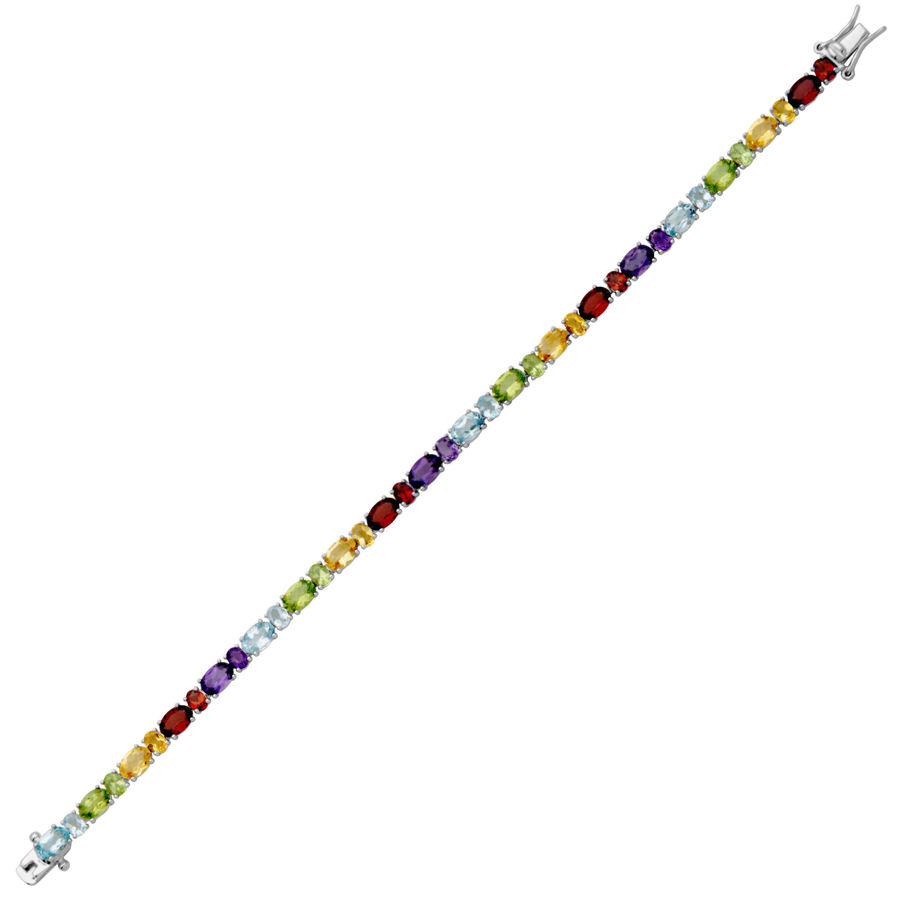 Genuine Multi-Gemstone Bracelet in Rhodium Plated Sterling Silver
