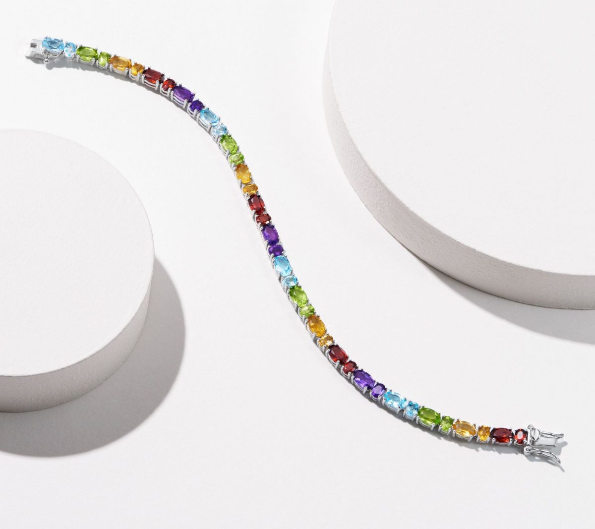 Genuine Multi-Gemstone Bracelet in Rhodium Plated Sterling Silver