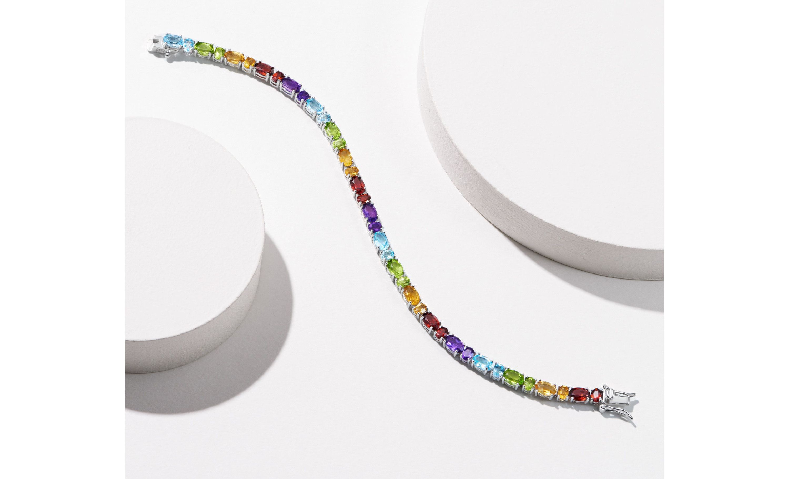Genuine Multi-Gemstone Bracelet in Rhodium Plated Sterling Silver