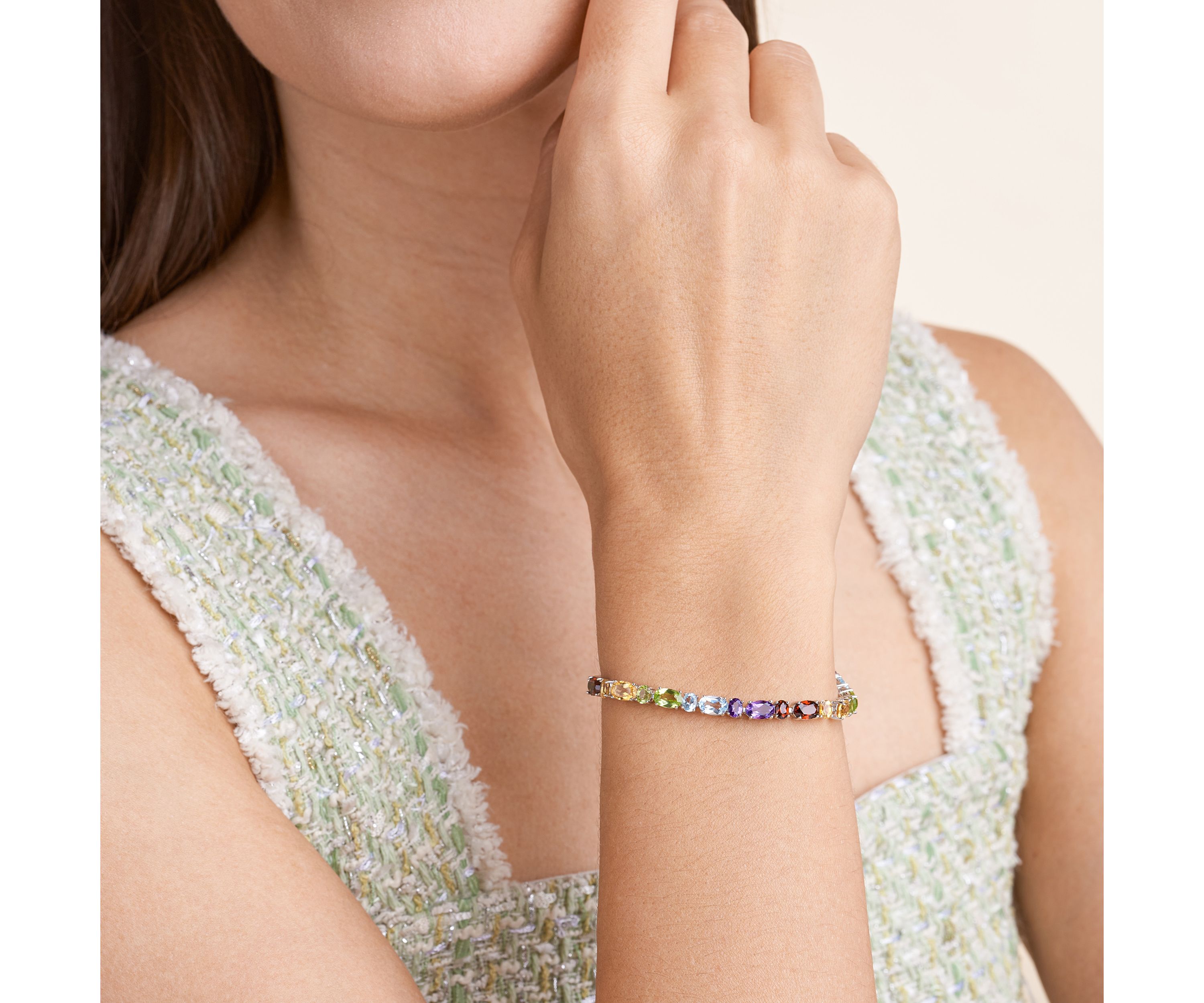 Genuine Multi-Gemstone Bracelet in Rhodium Plated Sterling Silver