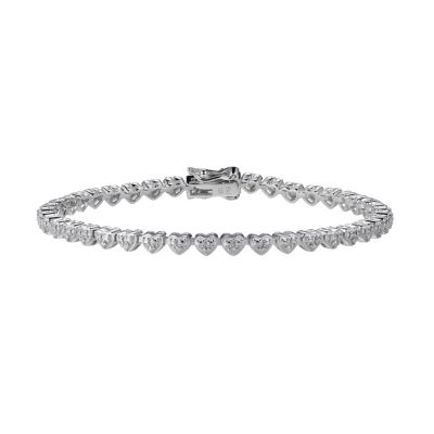 Aurealis 1/10 cttw Diamond Heart Tennis Bracelet in Rhodium Plated Sterling Silver, White