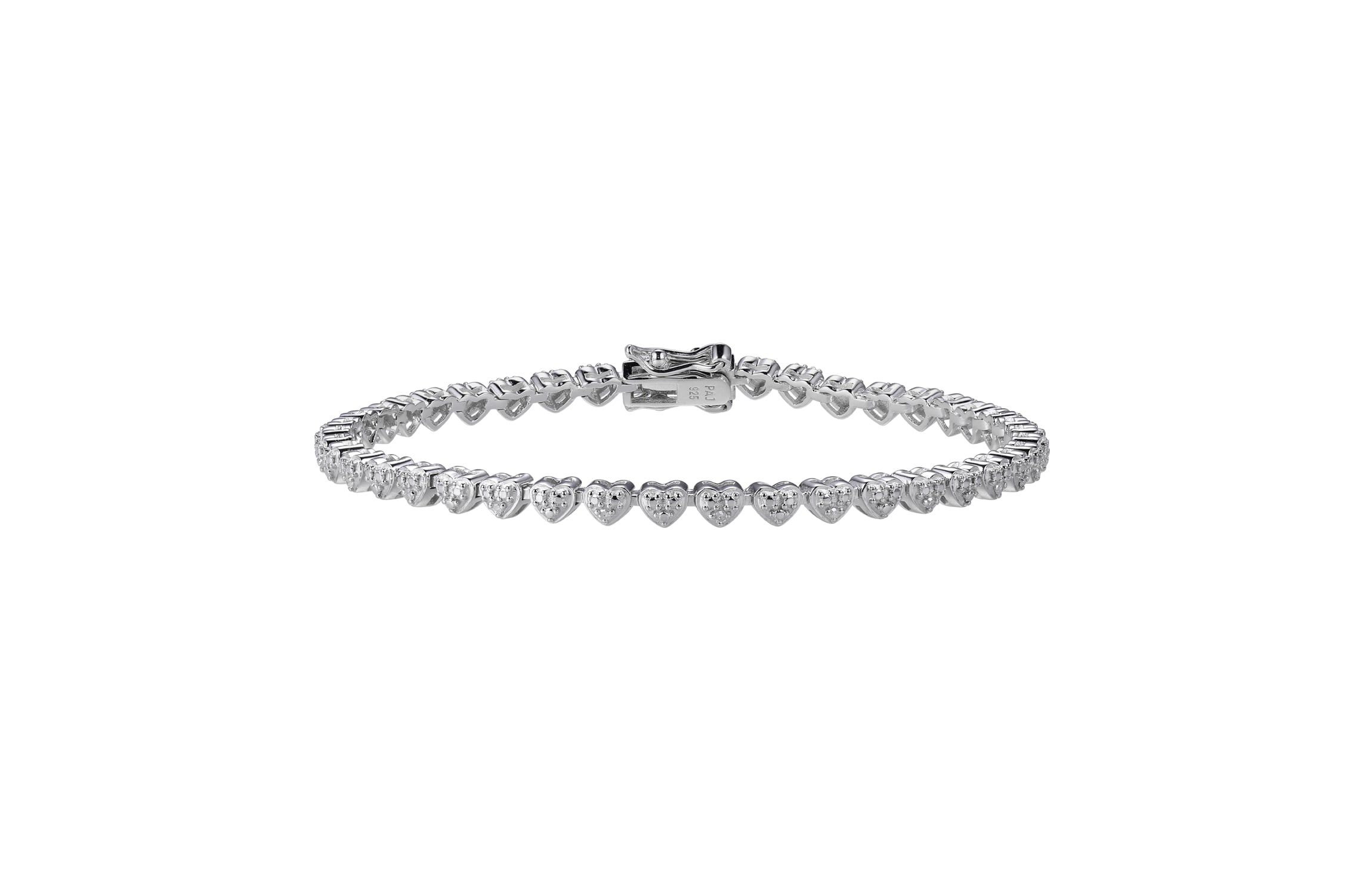 1/10 cttw Diamond Heart Tennis Bracelet in Rhodium Plated Sterling Silver