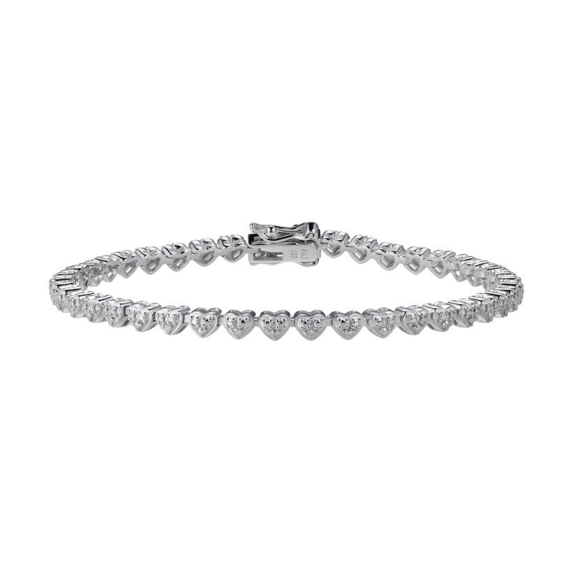 1/10 cttw Diamond Heart Tennis Bracelet in Rhodium Plated Sterling Silver