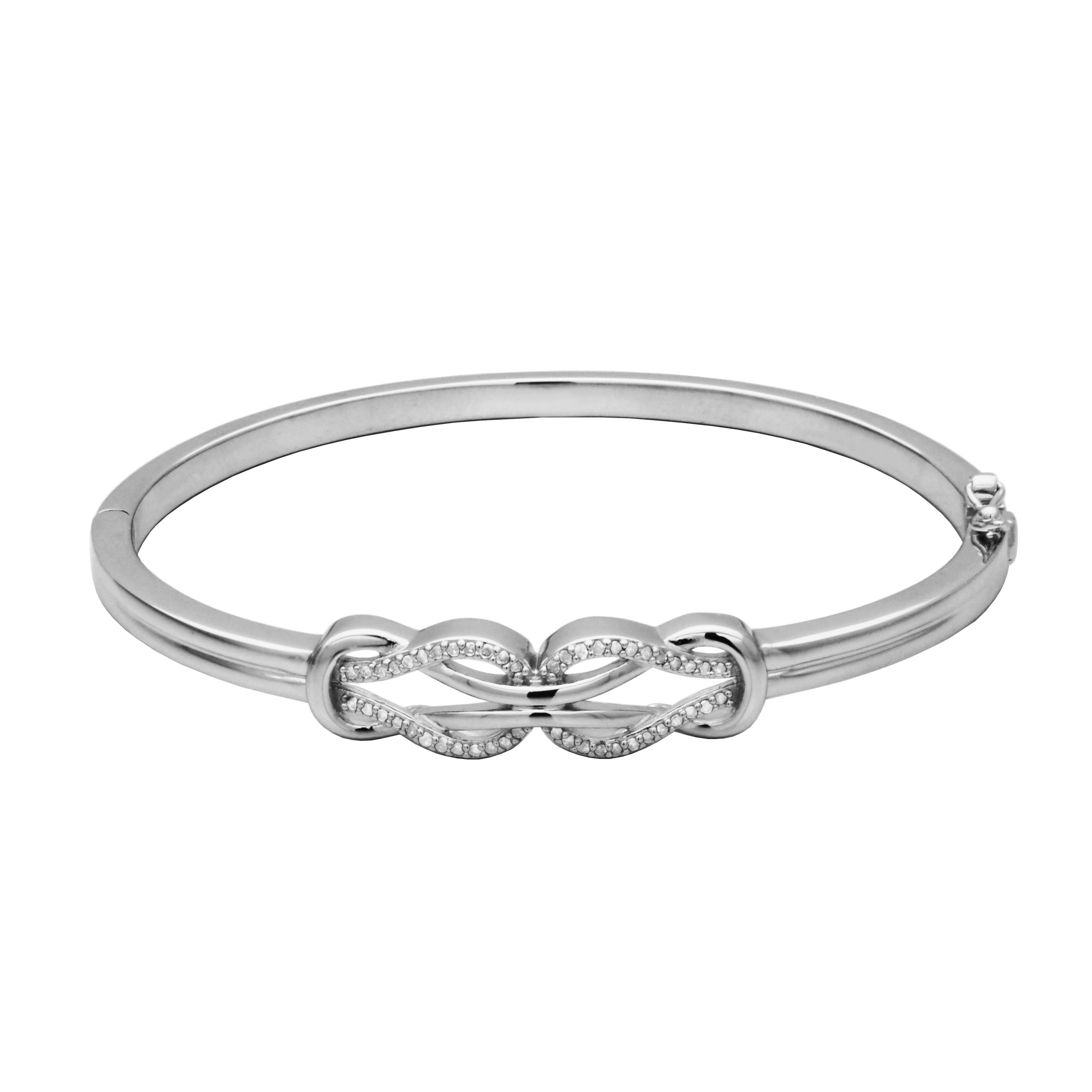 1/4 cttw Diamond Double Knot Bangle Bracelet in Rhodium Plated Sterling Silver